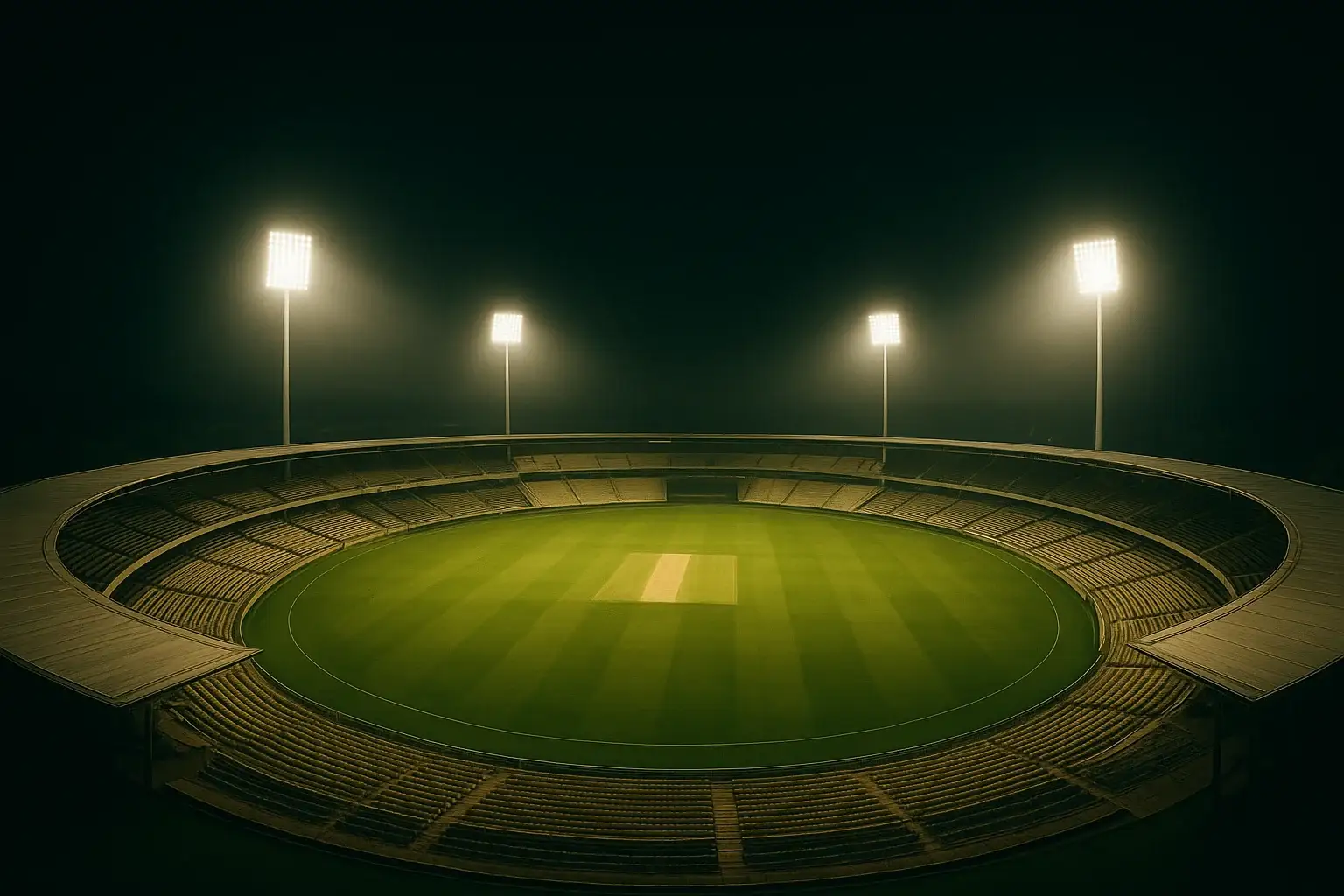 Cricket Stadium Night Aerial view of cricket stadium at night with bright floodlights