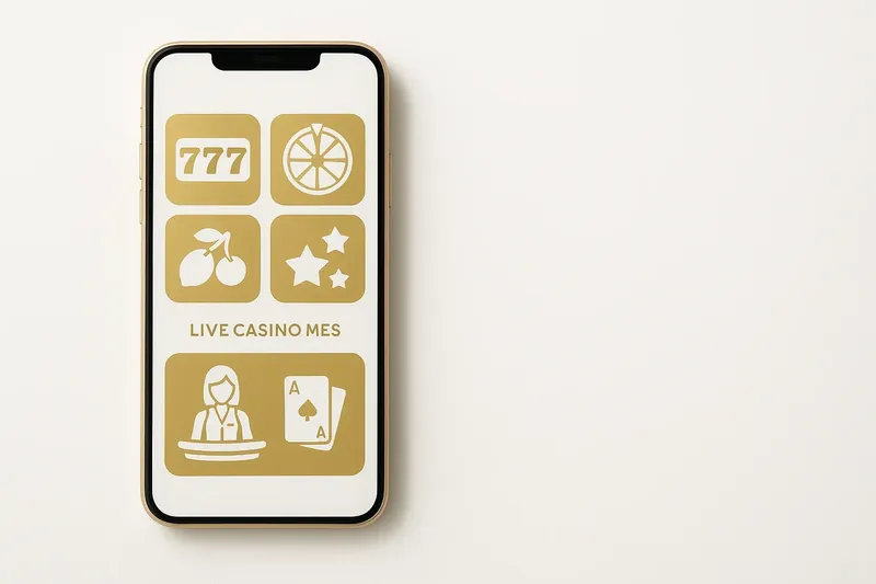 Mobile phone showing casino app with slots and live casino games